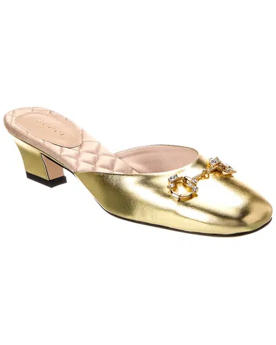 Gucci Horsebit Leather Mule In Gold
