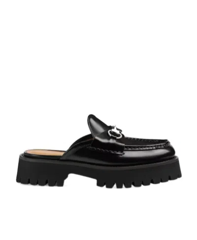 Gucci Horsebit Leather Mules In Black