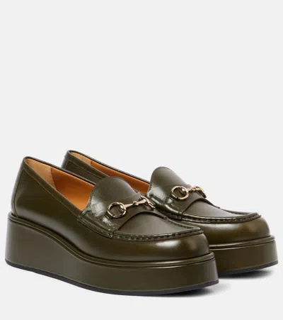 Gucci Horsebit Leather Platform Loafers In Green
