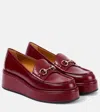 Gucci Ilde Leather-trimmed Canvas-jacquard Platform Loafers In Red