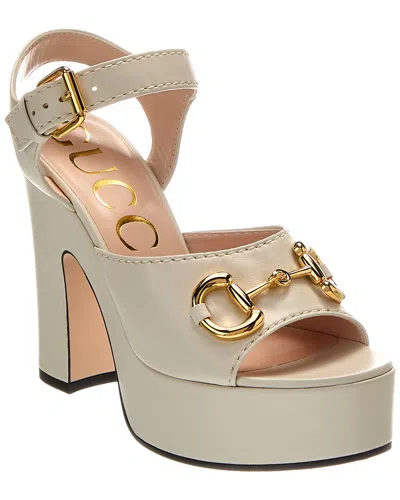Gucci Horsebit Leather Platform Sandal In Beige