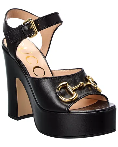 Gucci Horsebit Leather Platform Sandal In Black