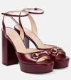 Gucci Horsebit Leather Platform Sandals In Red