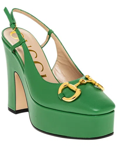 Gucci Leather Slingback Pump In Green