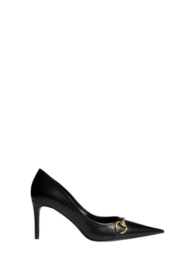 Gucci Horsebit Leather Pump With Pointed Toe And Mid Stiletto Heel In Black
