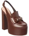 Gucci Horsebit Leather Slingback Platform Pump In Brown