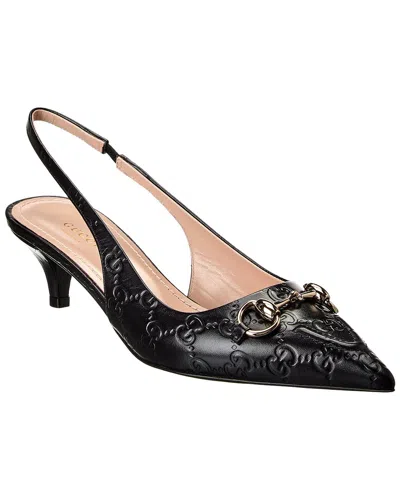 Gucci Horsebit Leather Slingback Pump In Black