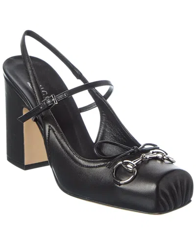 Gucci Horsebit Leather Slingback Pump In Black