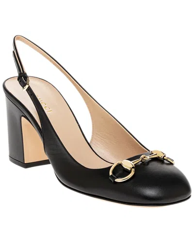 Gucci Horsebit Leather Slingback Pump In Black