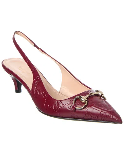 Gucci Horsebit Leather Slingback Pump In Red