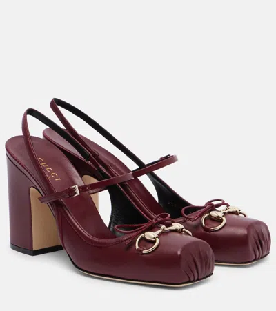 Gucci Horsebit Leather Slingback Pumps In Burgundy