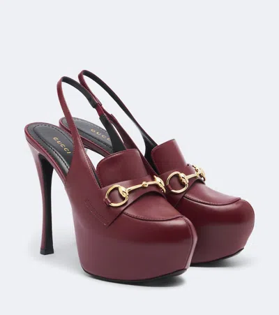 Gucci Horsebit Leather Slingback Pumps In Burgundy