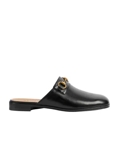 Gucci Horsebit Leather Slippers In Black
