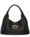 Gucci Women Black Shoulder Bag With Horsebit Closure In Grained Leather Woman In White