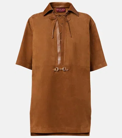 Gucci Horsebit Leather-trimmed Suede Minidress