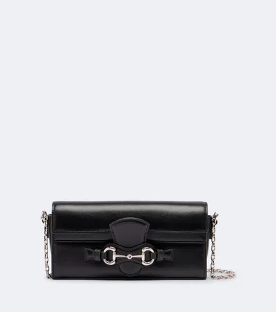 Gucci Horsebit Leather Wallet On Chain In Schwarz