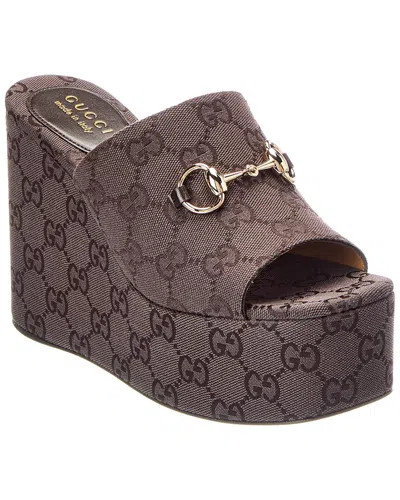 Gucci Horsebit Leather Wedge Sandal In Brown