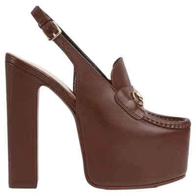 Pre-owned Gucci Horsebit Loafer 145mm Platform Slingback Pumps It39 In Brown
