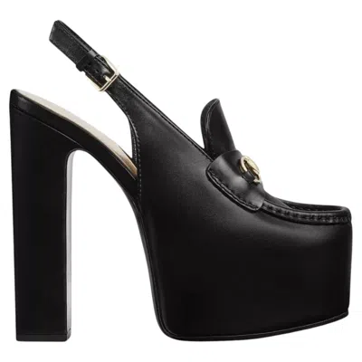 Pre-owned Gucci Horsebit Loafer 145mm Platform Slingback Pumps It40 In Black