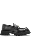 Gucci Black And Gold Lug Sole Horsebit Loafers In Black