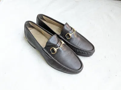 Pre-owned Gucci Horsebit Loafers Brown 10 E Wide Leather
