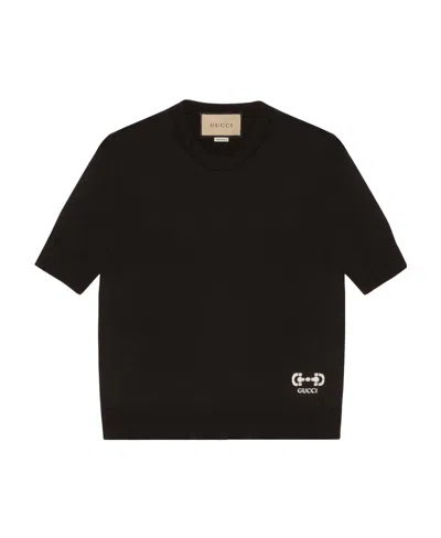 Gucci Horsebit Logo-knit T-shirt In Black