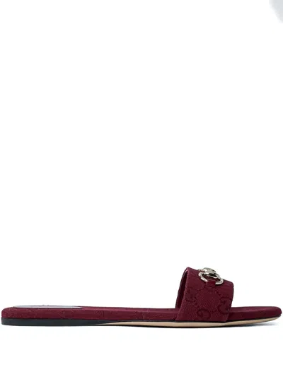 Gucci Horsebit Logo Slides In Red