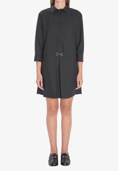 Gucci Womens Horsebit Long-sleeves Wool Mini Dress Ardesia Grey In Black