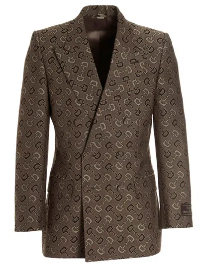 Gucci Horsebit Maxi Blazer Jacket In Brown
