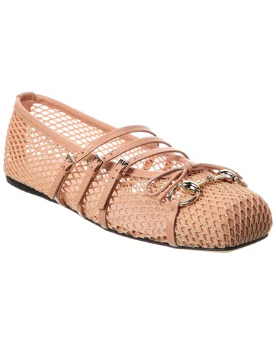 Gucci Horsebit Mesh & Leather Ballet Flat In Nude