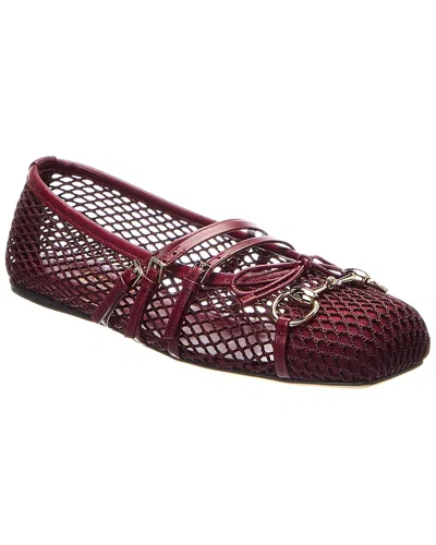 Gucci Horsebit Mesh & Leather Ballet Flat In Red