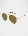 Gucci Horsebit Metal Aviator Sunglasses In Gold