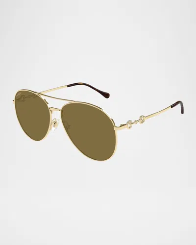 GUCCI HORSEBIT METAL AVIATOR SUNGLASSES