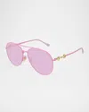 Gucci Gg1698s Linea Horsebit 003 Fuchsia Pink Sunglasses In Shiny Solid Fuchsia