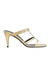 Gucci Horsebit Metallic Leather Caged Mules In Yellow