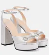 Gucci Horsebit Metallic Leather Platform Sandals In Silver