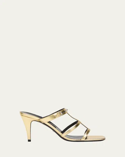 Gucci Horsebit Metallic Leather Stiletto Sandals In Platino