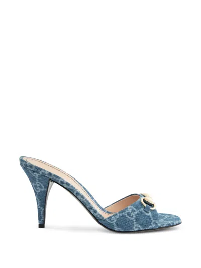 Gucci Horsebit Monogram-jacquard Sandals In Blue