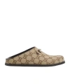 Gucci Gg Monogram Horsebit Flat Mules In Brown