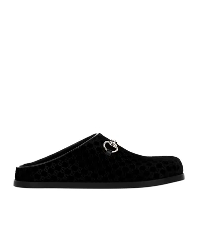 Gucci Gg-pattern Mules In Black