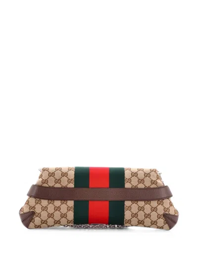 Pre-owned Gucci Horsebit Nm Web Chain Clutch Gg Canvas Medium Shoulder Bag In Brown