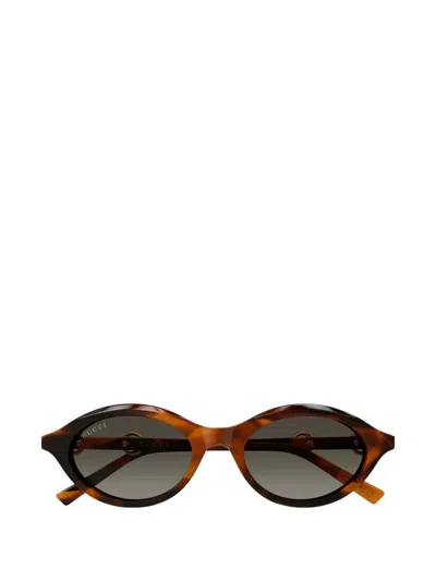 Gucci Horsebit Oval-frame Sunglasses In Brown
