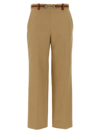 Gucci Cotton Trousers With Front Pleats And Belt Loops In Beige