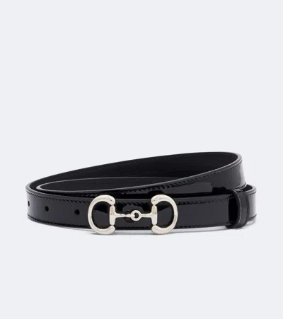 Gucci Horsebit Patent Leather Belt In Schwarz