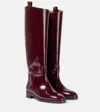 Gucci Webbing-trimmed Horsebit-embellished Patent-leather Knee Boots In Burgundy