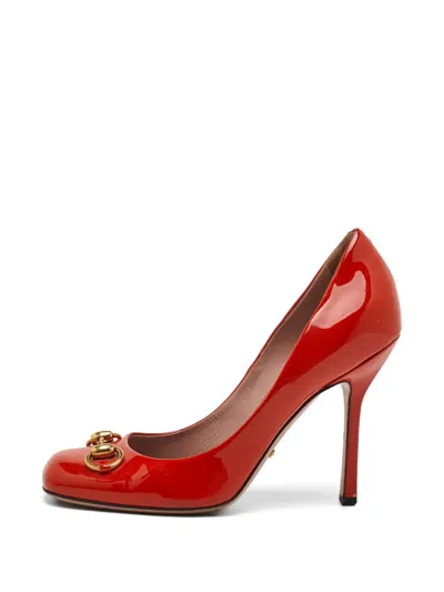 Pre-owned Gucci Horsebit Patent Leather Pumps In Red