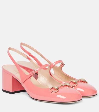 Gucci Horsebit Patent Leather Slingback Pumps In Pink