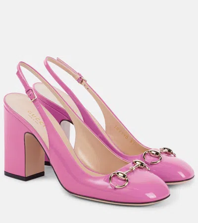 Gucci 95mm Horsebit Leather Slingback Pumps In Libre Pink