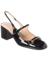 Gucci Horsebit 55 Patent Leather Slingback Pumps In Black