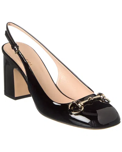 Gucci Horsebit Patent Slingback Pump In Black